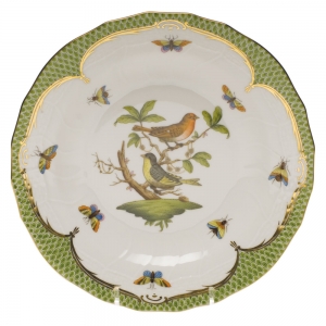 Herend Rothschild Bird Green Border Dessert Plate - Motif 03 8.25"