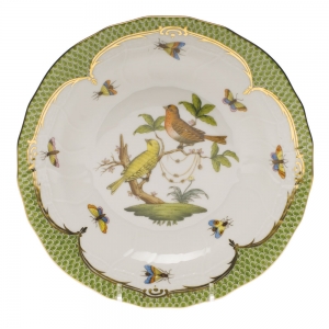 Herend Rothschild Bird Green Border Dessert Plate - Motif 06 8.25"