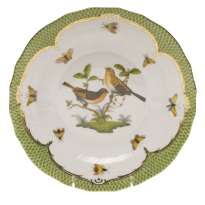 Herend Rothschild Bird Green Border Dessert Plate - Motif 09 8.25"