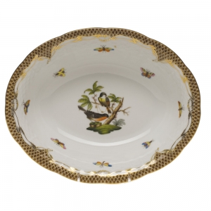 Herend Rothschild Bird Brown Border Oval Veg Dish 10"L X 8"W