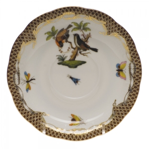 Herend Rothschild Bird Brown Border Tea Saucer - Motif 12 6"D