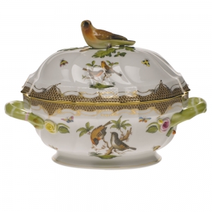 Herend Rothschild Bird Brown Border Tureen W/Bird (2 Qt) 9.5"H