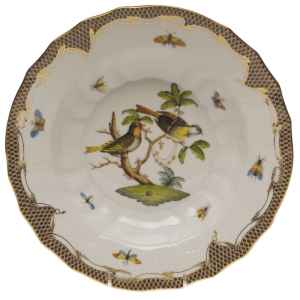 Herend Rothschild Bird Brown Border Rim Soup - Motif 11 9.5"D