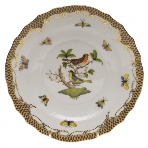 Herend Rothschild Bird Brown Border Salad Plate - Motif 03 7.5"D