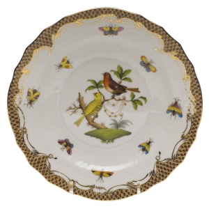 Herend Rothschild Bird Brown Border Salad Plate - Motif 06 7.5"D