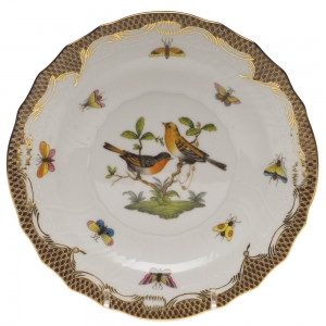 Herend Rothschild Bird Brown Border Salad Plate - Motif 09 7.5"D