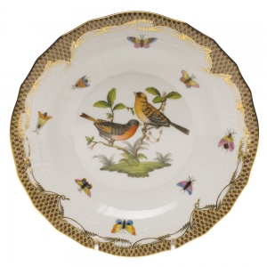 Herend Rothschild Bird Brown Border Dessert Plate - Motif 09 8.25"