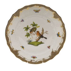 Herend Rothschild Bird Brown Border Dinner Plate - Motif 10 10.5"D