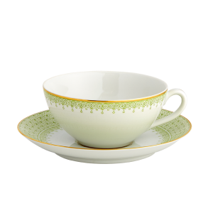 Mottahedeh Apple Green Lace Coup Shape Cup & Saucer