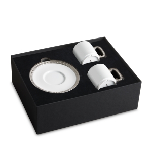 L'Objet Soie Tressee Platinum Espresso Cup + Saucer - Set 2