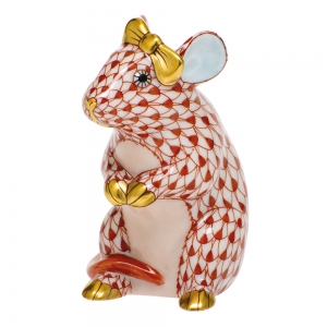 Herend Mouse w/Bow - Rust