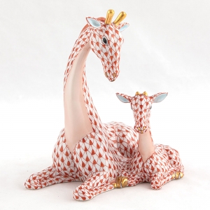 Herend Mother & Baby Giraffe - Rust