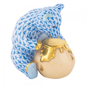 Herend Bear w/ Honey Pot Blue