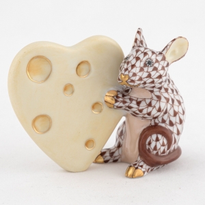 Herend Mouse with Heart Cheese - Chocolate