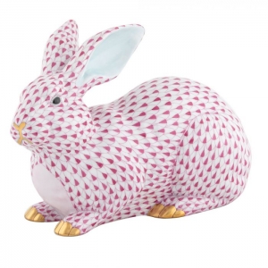 Herend Large Lying Bunny - Raspberry