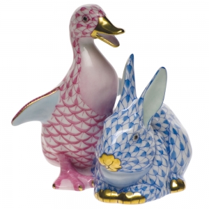 Herend Duckling & Bunny Raspberry + Blue