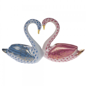 Herend Kissing Swans - Pink & Blue