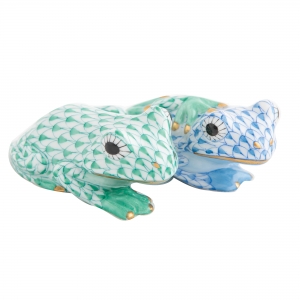Herend Pair of Frogs Green + Blue