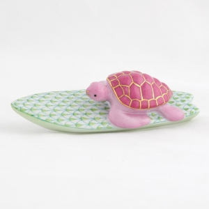 Herend Surfing Turtle - Lime / Pink