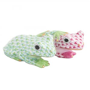 Herend Pair of Frogs Key Lime + Pink