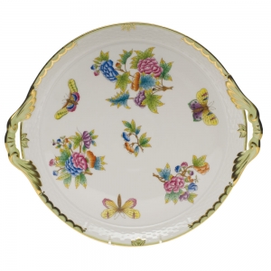 Herend Queen Victoria Round Tray w/Handles - 11.25