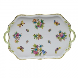 Herend Queen Victoria Rec Tray W/Branch Handles