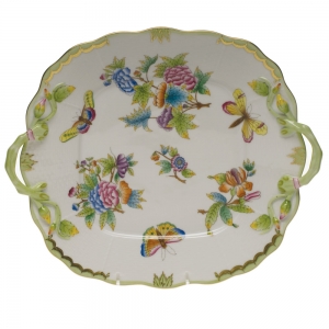 Herend Queen Victoria Square Cake Plate w/Handles