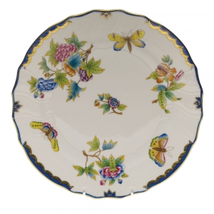 Herend Queen Victoria Blue Border Dinner Plate - Blue 10.5"D