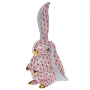 Herend Rabbit w/One Ear Up Raspberry