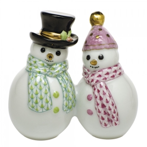 Herend Snowman Couple - Key Lime & Raspberry