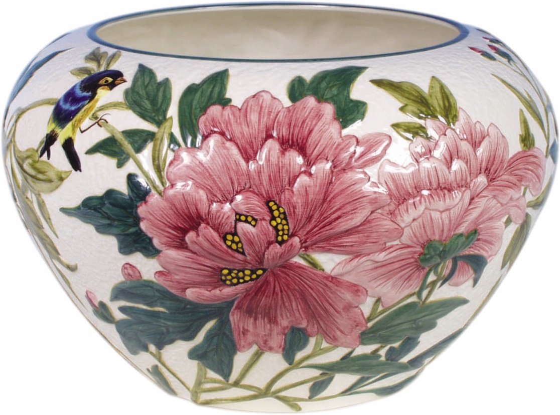 Gien Fleurs & Oiseaux Flower Pot Holder Peonies & Birds_Gien