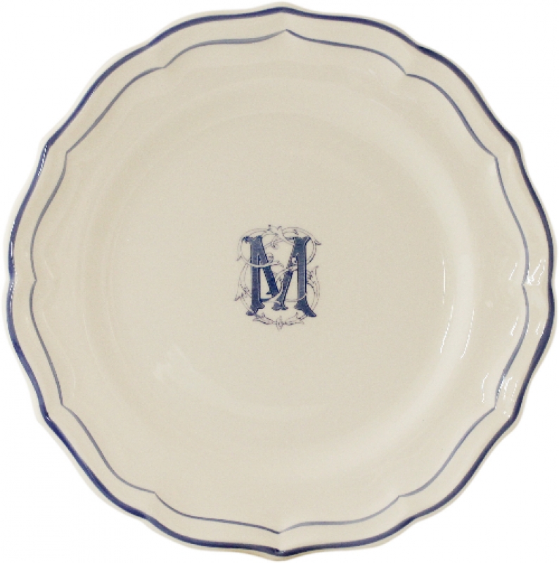 Gien Filet Bleu Monogram Dinner Plate / Set 6