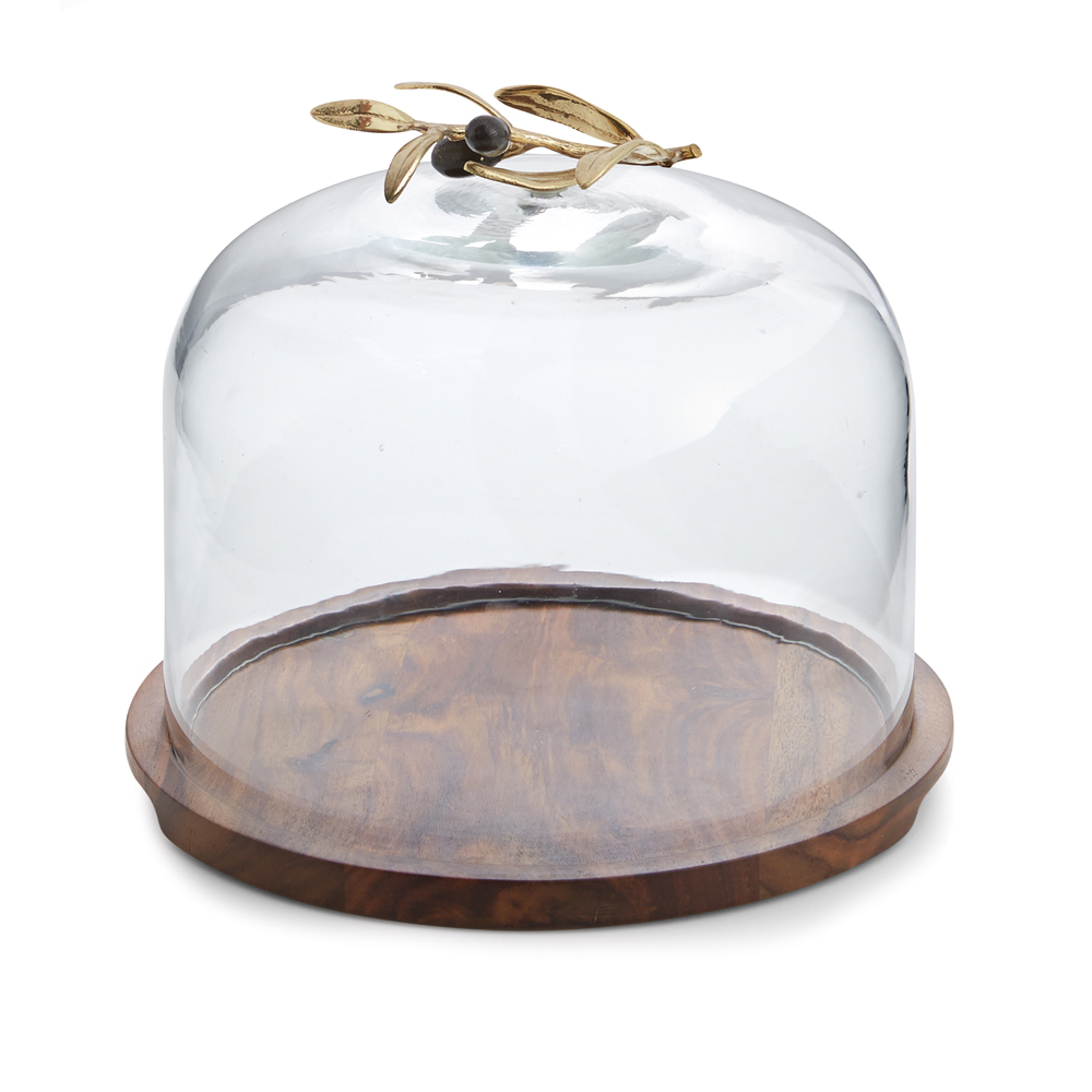 Michael Aram Olive Branch Glass Dome / Wood Base