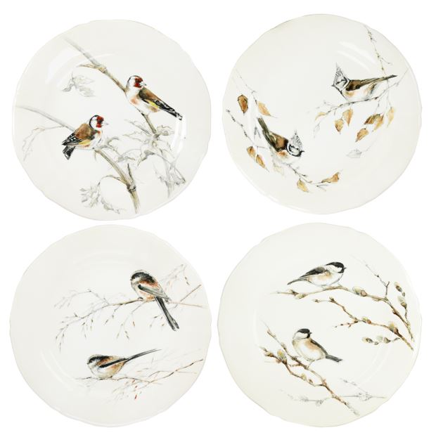 Gien Les Oiseaux De La Foret Dessert Plates Assorted Set 4_New