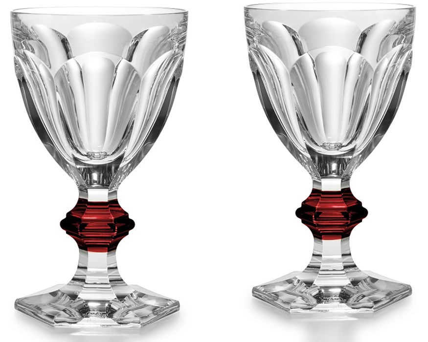 Baccarat Harcourt Glass w / Red Knob Set Of 2