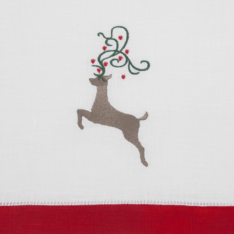 Sferra Red Reindeer Cocktail Napkins Set 4