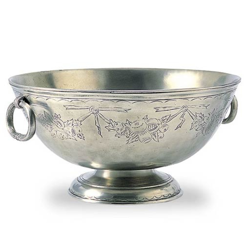 Match Pewter Engraved, Deep, Footed Bowl