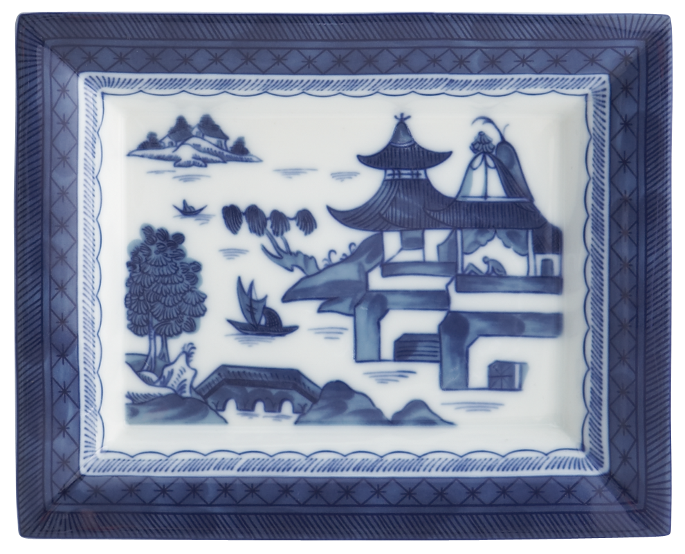 BLUE CANTON RECTANGULAR TRAY, LARGE