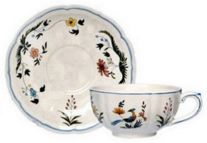 Gien Oiseaux De Paradis Breakfast Cup + Saucer / Set of 2