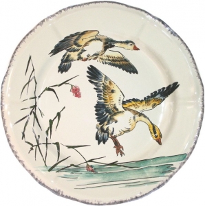 Gien Grands Oiseaux Dessert Plate - Two Geese(Oies Cendrees)