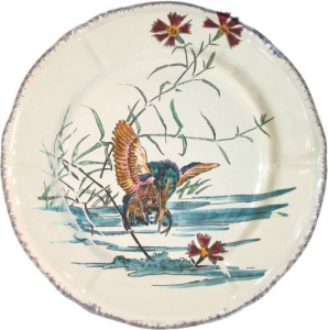 Gien Grands Oiseaux Dessert Plate - King Fisher ( Martin Pecheur)