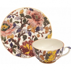 Gien Pivoines Tea Cup + Saucer