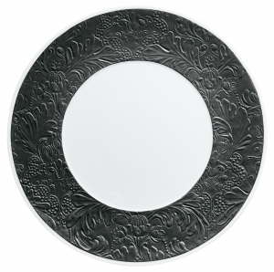 Raynaud Italian Renaissance Irise Black Matte Dinner Plate w/ Engraved Rim - 10.6"