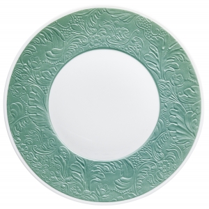 Raynaud Italian Renaissance Irise Turquoise Dessert Plate w/ Engraved Rim - 9.4"