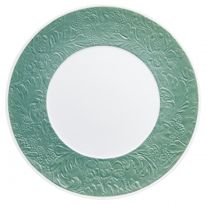 Raynaud Italian Renaissance Irise Turquoise Dinner Plate w/ Engraved Rim - 10.6"