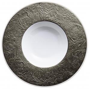 Raynaud Italian Renaissance Platinum Rim Soup w/ Engraved Rim- 10.6"