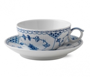 Royal Copenhagen Blue Fluted Half Lace Cup and Saucer - 6.7 oz.