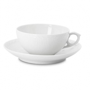 Royal Copenhagen White Half Lace Tea Cup & Saucer