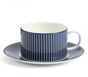 Wedgwood Gio Pinstripe Blue Teacup + Saucer 7.4oz.