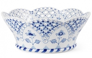 Royal Copenhagen Blue Fluted Full Lace Fruit Basket - 9"